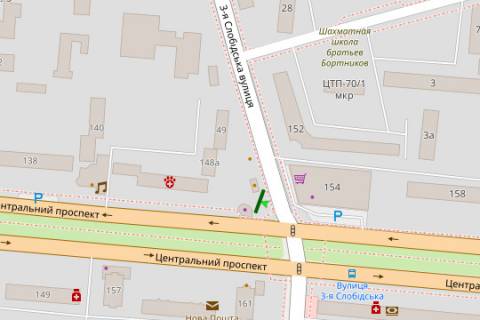 Citylight A in Mykolaiv, 1.2x1.8  Central'nij prosp. (Lenina prosp.), 148 - 3-a Slobids'ka st. (Dzerzins'kogo st.) scheme