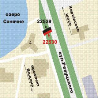 Billboard B in Kyiv, 3x6  Revuc'kogo st., : rozpodil'nik navproti bud. No4 (u napramku  Solnecnogo ozera) scheme