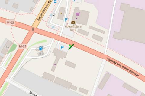 Billboard A in Poltava, 3x6  Harkivs'ke sose - Evropejs'ka st. scheme