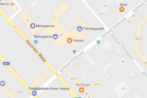 Citylight A in Chernihiv, 1.2x1.8  Kiivs'ka st. - Miru prosp., 49 scheme