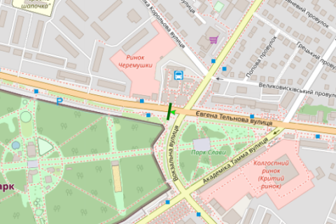 Billboard B in Kropyvnytskyi (Kirovograd), 3x6  Evgena Tel'nova st. - Vokzal'na st. (Zovtnevoi Revolucii st.) scheme