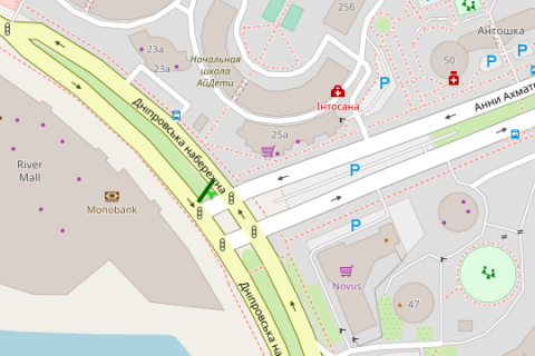 Video Billboard A in Vasylivka, 2.3x3.14  Dniprovs'ka nab., 25V, rozpodiluvac (v napramku m.Patona TT 6.8 352h484) - 422004 scheme