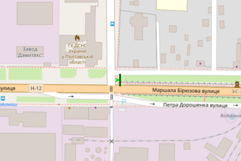 Billboard B in Poltava, 3x6  Marsala Biruzova st. - Geroiv-pozeznikiv st. scheme