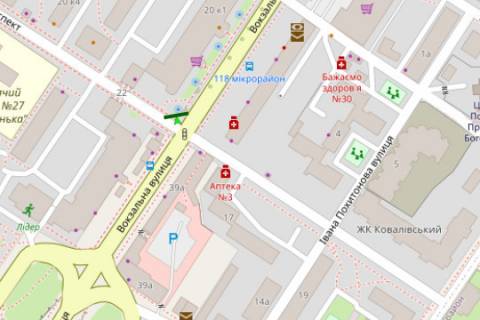 Billboard B in Kropyvnytskyi (Kirovograd), 3x6  Vokzal'na st. (Zovtnevoi Revolucii st.), 20/1 (rinok "Bosfor") scheme