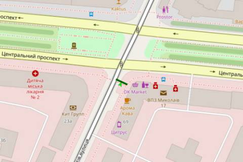 Citylight A in Mykolaiv, 1.2x1.8  Dekabristiv st. - Central'nij prosp. (Lenina prosp.) scheme