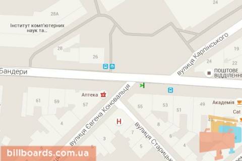 Citylight B in Lviv Evgena Konoval'ca st. - Stepana Banderi st. (vid centru) scheme