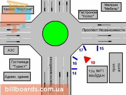 Citylight B in Chernivtsi, 1.2x1.8  Незалежності просп. - Героїв Майдану вул., 71 (ПОЛІТИКА НІ) scheme