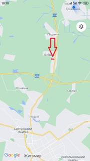 Billboard A in Olіivka s.Oliivka v Zitomir, 2,1 km do Zitomira, pered rozvazkou. (Korosten'-Zitomir. Oliivs'ka OTG) NIZ scheme