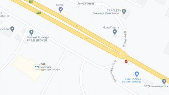 Billboard A in Vinnytsia m. Bar napramok pri v'izdi v m. Bar vid storoni Vinnici scheme