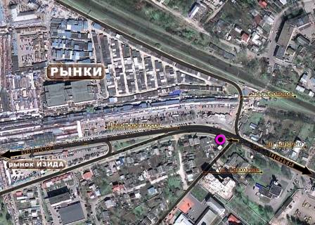 Billboard B in Khmelnitsky, 3*6  L'vivs'ke sose (povorot na pozarku). nepodalik: rinki (bil'se 60Ga torgovih plos) (vid centru, na rinki) scheme