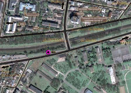 Billboard A in Khmelnitsky, 3*6  st.Knaza S.Horobrogo - st.Grusevs'kogo (zi storoni rozv'azki). nepodalik: velika stoanka (vid centru, na rinki) scheme