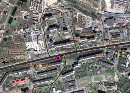 Billboard B in Khmelnitsky, 3*6  L'vivs'ke sose (budinok No 47). nepodalik: mini rinok, bagatopoverhova zabudova (vid centru) scheme