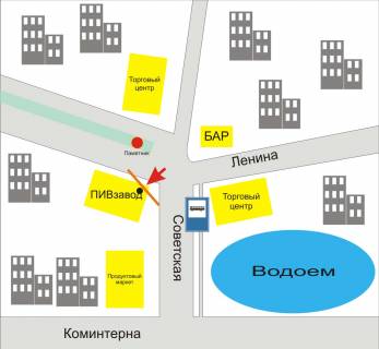 Billboard A in Slavuta, 3*6  st.Miru (bila pivzavodu). nepodalik:  (centr) scheme