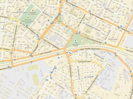 Billboard A in Khmelnitsky, 3*6  perehresta st.Knaza S.Horobrogo - st.I.Franka. nepodalik: zupinka, dekil'ka magaziniv avtozapcastin, privatna zabudova (vid centru) scheme