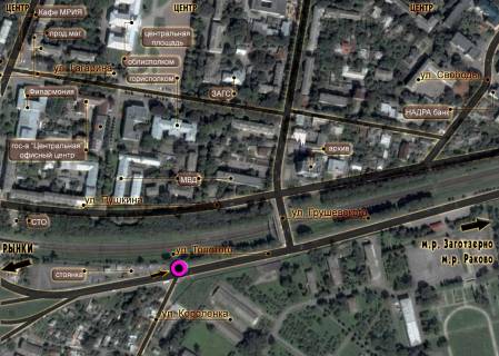 Billboard B in Khmelnitsky, 3*6  perehresta st.Knaza S.Horobrogo - st.Lanova. nepodalik: velika stoanka (v centr) scheme