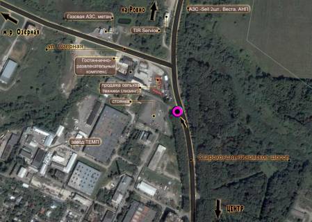 Billboard B in Khmelnitsky, 3*6  Starokostantinivs'ke sose (TC "MijDim"). nepodalik: AZS "Ukrnafta", "VOG" -2st, "Vesta", STO TIR, nova zabudova "1-j parkovij", "Dendroparkovij", meblevij TC "MijDim" (viizd z mista) scheme