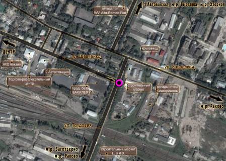 Billboard A in Khmelnitsky, 3*6  T-podibne perehresta st.Sevcenka - st.Trudova. nepodalik: supermarket "Bakalia", Deliveri, zupinka, avtostancia (vid centru) scheme