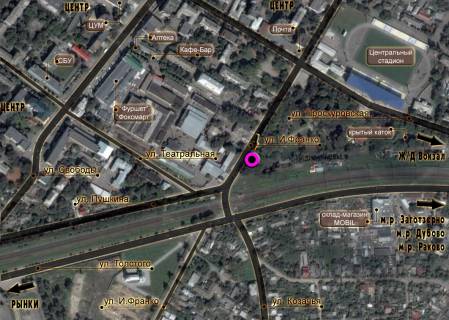 Billboard B in Khmelnitsky, 3*6  perehresta st.I.Franka - st.Skobli (park). nepodalik: Z/D pereizd, park, centr mista (centr) scheme