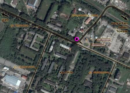 Billboard A in Khmelnitsky, 3*6  perehresta st.V.Cornovola - st.Ciolkovs'kogo. nepodalik: zupinka, skupcenna MAFiv, STO, sinomontaz, AZS "UkrNafta" (v'izd v misto, v centr) scheme