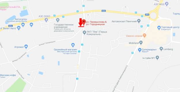 Billboard A in Lviv, 3х6  вул Промислова - вул Городницька scheme