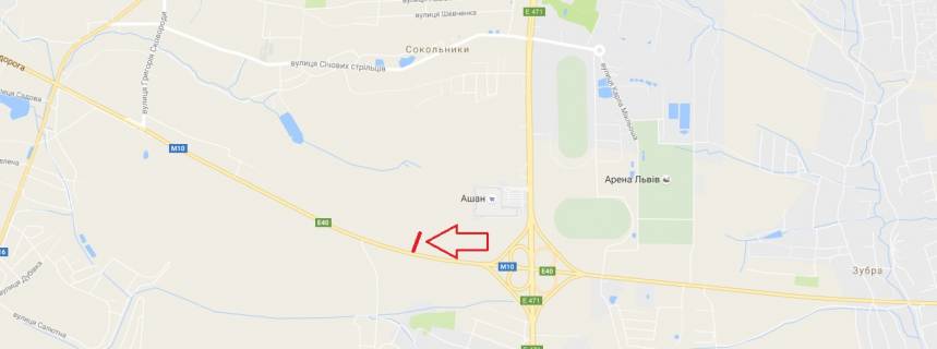 Billboard A in Lviv route, 3х12  М-10, Західний обхід м. Львова, км 14+930 scheme