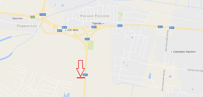 Billboard A in Lviv route, 3х6  М-10, Під'їзд до м.Львова, км 0+400 scheme