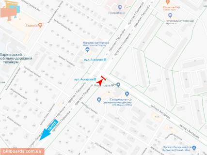 Billboard A in Kharkiv, 3х6  Pobedy pr-t - Ahsarova st., iz centra scheme