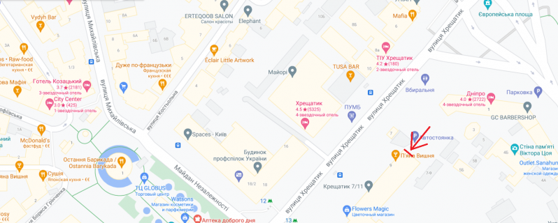 Video Billboard A in Kyiv, 6,4х14,4   Hresatik st., 7/11 - 497087 scheme