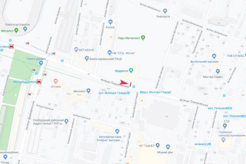 Citylight B in Kharkiv, 1,24х1,84  Plehanivs'ka, 77 (zupinka Dobrovol'civ (Molodoi Gvardii)), v centr scheme