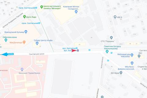 Citylight A in Kharkiv, 1,24х1,84  Saltivs'ke sose, 43 (zupinka Ahiezeriv), z centru scheme