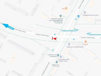 Billboard B in Kharkiv, 3х6  Geroiv Praci st. - Gvardijciv-Sironinciv st., 69/42, v centr scheme