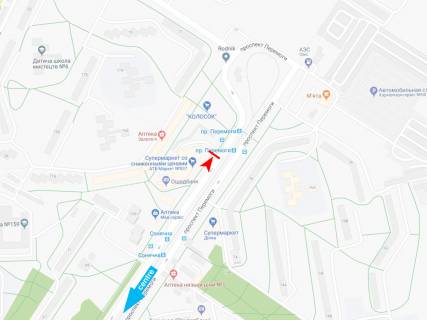 Billboard B in Dnipro (Dnipropetrovsk), 3х6  Peremogi pr-t, 75-A, z centru scheme