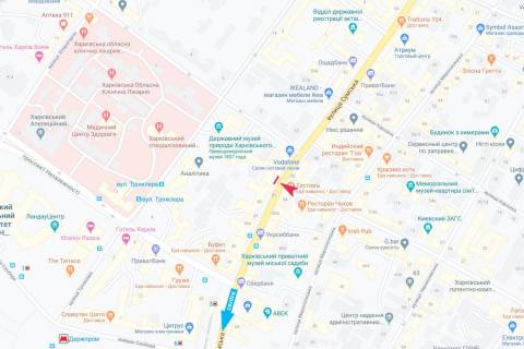 Billboard A in Kharkiv, 10,56х4,8  Sums'ka st., 51 - Aroslava Mudrogo st., centr (kolisn'ogo Petrovs'kogo), nad magazinom BOOKS scheme