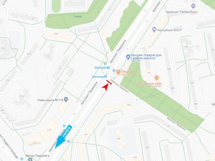 Billboard A in Dnipro (Dnipropetrovsk), 3х6  Peremogi pr-t, 64-B, z centru scheme