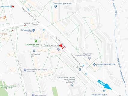 Billboard A in Dnipro (Dnipropetrovsk), 3х6  Ahsarova st., 16, v centr scheme