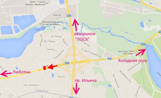 Billboard A in Pisochin Poltavs'kij slah-post  Policii-bila sinomontazu, z centru scheme