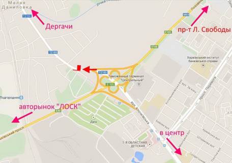Billboard B in Kharkiv Klockivs'ka -rozv'azka z kil'cevou -praporec' No3 viizd z Harkova u bik Dergaciv scheme