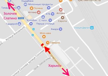 Billboard B in Twitch Dergaci-st. Sums'kij slah-ZD vokzal-v centr scheme