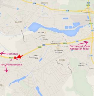 Billboard B in Pisochin, 3х6  Estakada2-sel.Pisocin-viizd iz mista v st.trasi Kiiv-Harkiv-Dovzans'kij scheme