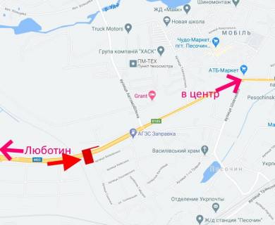 Billboard B in Pisochin, 3х6  Poltavs'kij slah-sel.Pisocin-st. Avtomobil'na-praporec' No1-v centr scheme