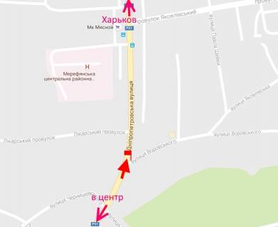 Billboard A in Merefa, 3х6  Merefa-st. Dniprovs'ka-st. Vorovs'kogo-praporec' No1-u bik Harkova scheme