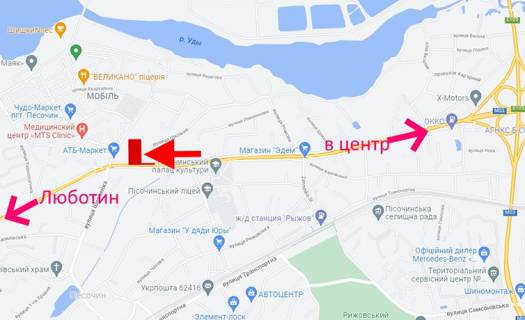 Billboard A in Pisochin Poltavs'kij slah-sel.Pisocin-st.Skil'na-2-z centru scheme