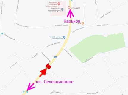 Billboard B in Merefa, 3х6  Merefa-st. Dniprovs'ka-st. Leonivs'ka-povorot na vokzal-praporec' No2-u bik Harkova scheme