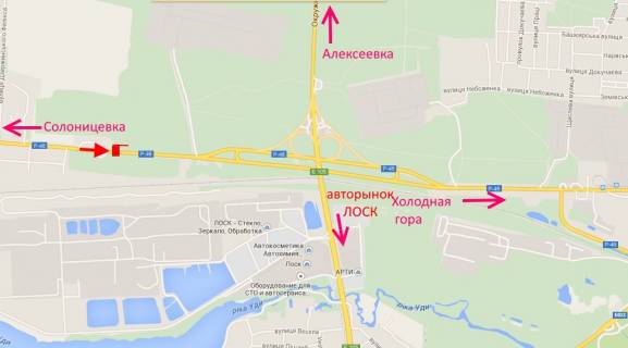 Billboard B in Kharkiv st.Zalutins'ka -bila AZS OKKO v'izd u misto z boku Solonicivki scheme