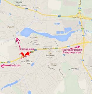 Billboard A in Pisochin, 3х6  Arka-Poltavs'kij slah-Pisocin-st. Avtomobil'na - z centru scheme