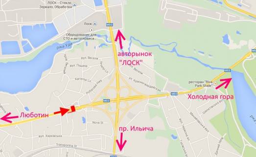 Billboard A in Kharkiv, 3х6  Poltavs'kij slah-post Policii-bila AZS "OKKO", v centr scheme