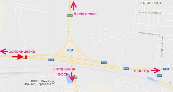 Billboard A in Kharkiv highway, 3х6  st.Zalutins'ka -rozv'azka z kil'cevou-1- v'izd u misto z boku Solonicivki scheme