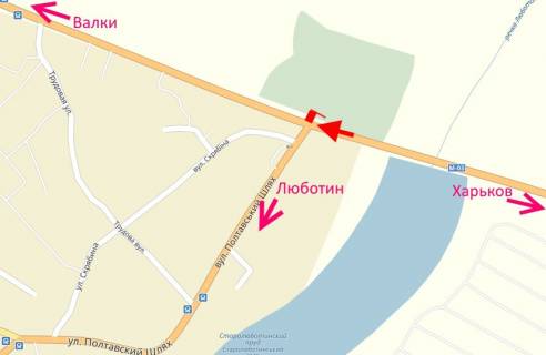 Billboard A in Lyubotin, 3х6  Trasa Kiiv-Harkiv-459 km-povorot na Lubotin u bik Valok scheme