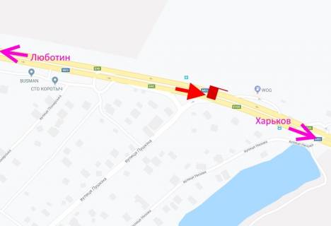 Billboard B in Korotich, 3х6  Trasa Kiiv-Harkiv-466 km-sel. Korotic-bila AZS WOG-praporec' No2-u bik Harkova scheme