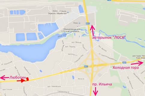 Billboard A in Pisochin Poltavs'kij slah-st. Zavods'ka, v centr scheme